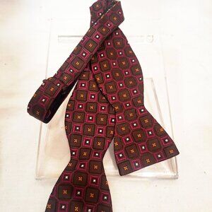 Retro Haspel Bow Tie 100% Silk Woven Fabric Brown Geometric